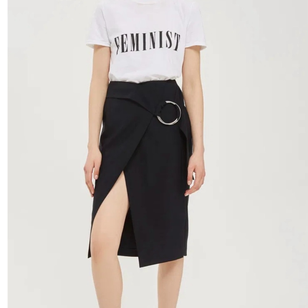 Topshop Black Midi Skirt with Slit